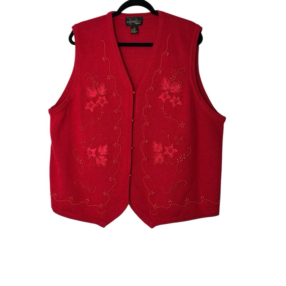 Vintage Requirements vest sweater Women 2X Floral‎ Embroidered Beaded Knit Y2K